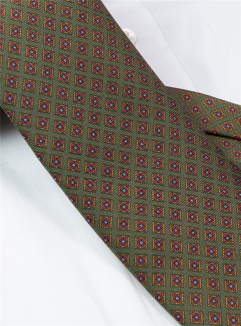 Silk Neat Print Tie in Fern