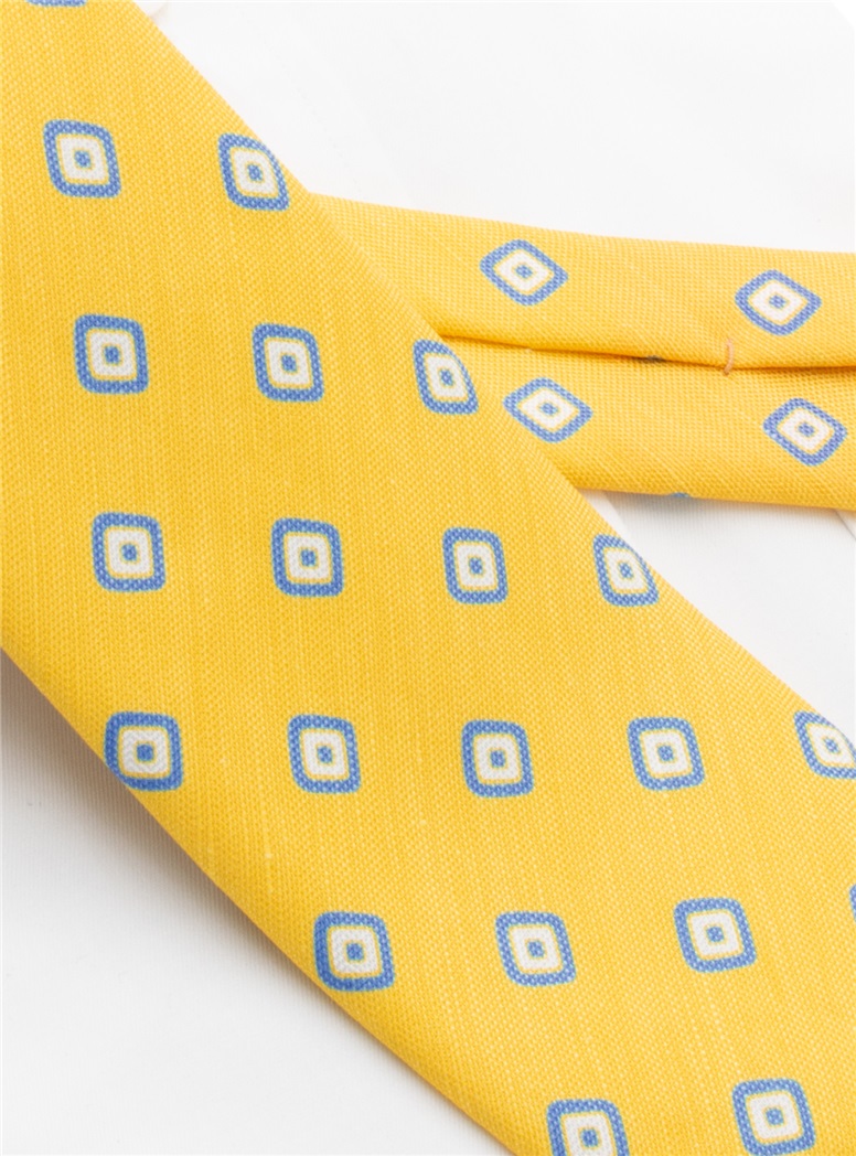 Silk and Linen Diamond Printed Tie in Sun