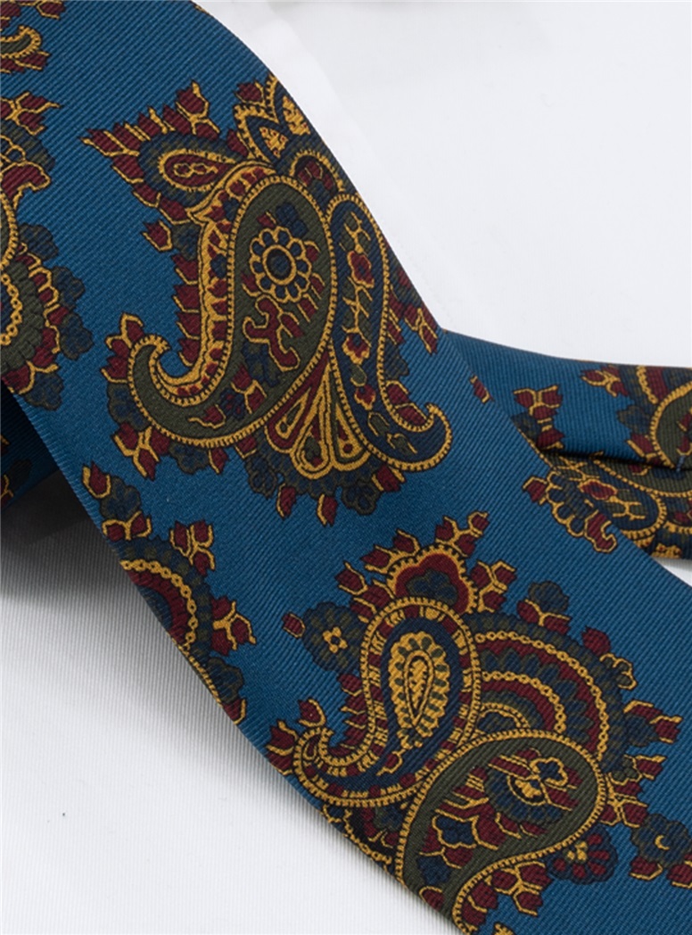 Silk Paisley Tie in Denim