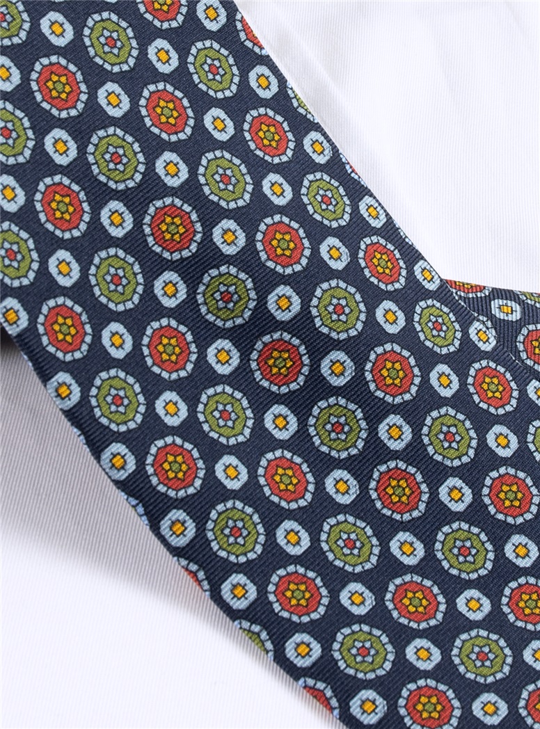 Silk Neat Printed Tie in Navy