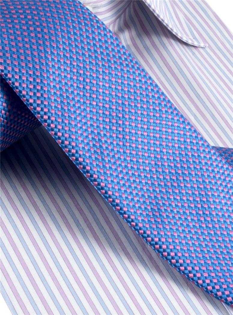 Silk Basketweave Tie in Cobalt and Rose