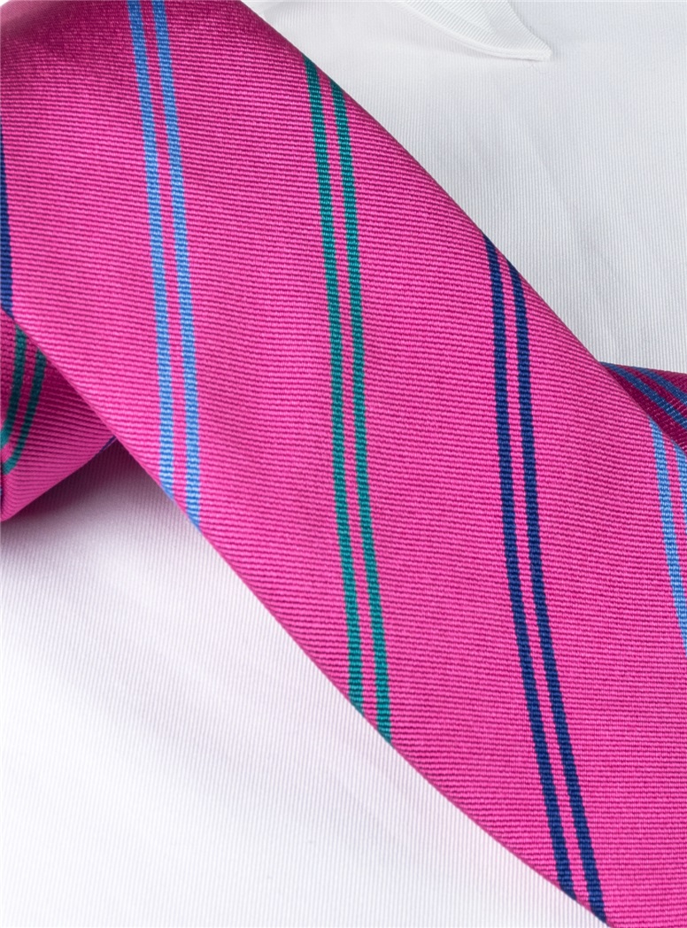 Silk Double Stripe Tie in Azalea