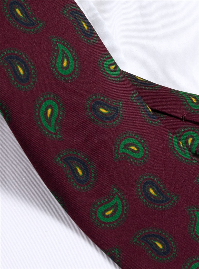 Silk Paisley Printed Tie in Wine