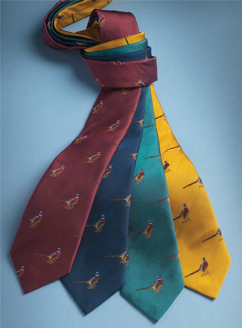 Silk Woven Pheasant Motif Tie in Navy