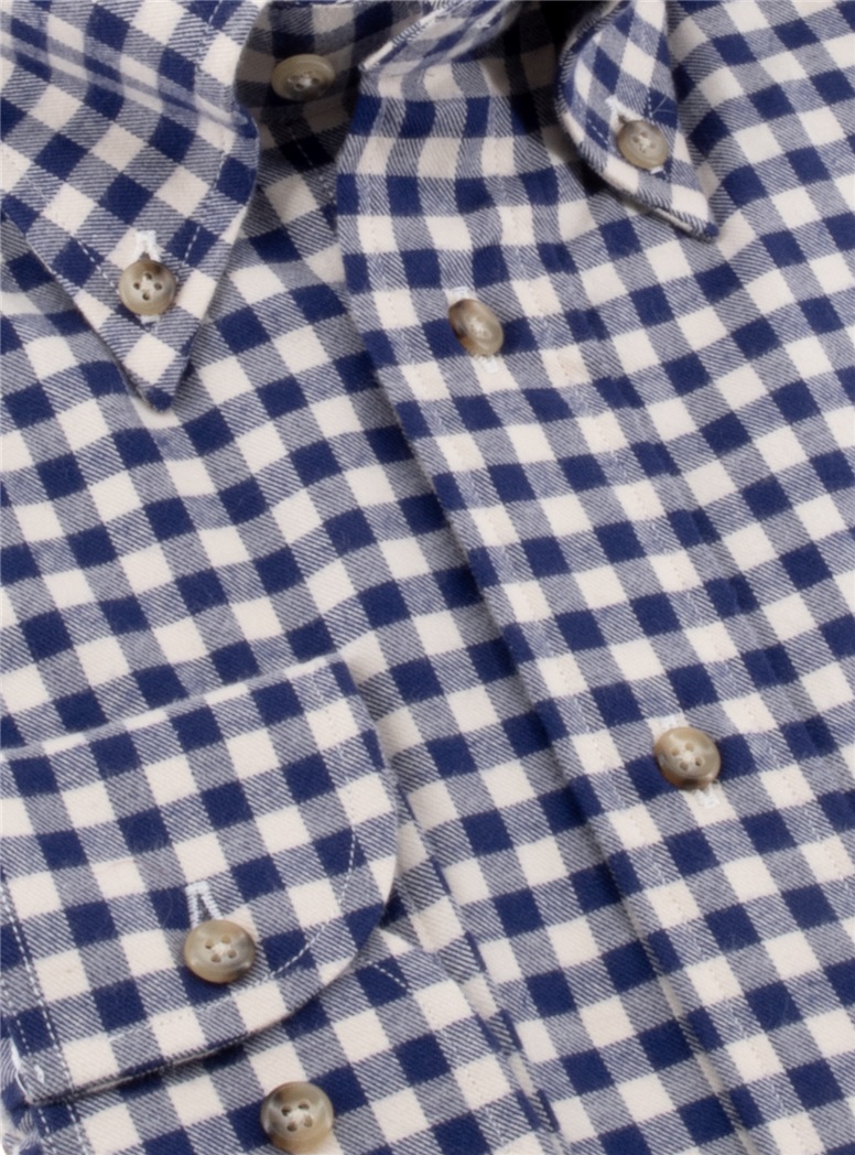 Navy Gingham Brushed Cotton Button Down