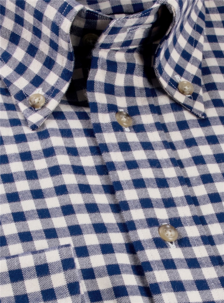 Navy Gingham Brushed Cotton Button Down