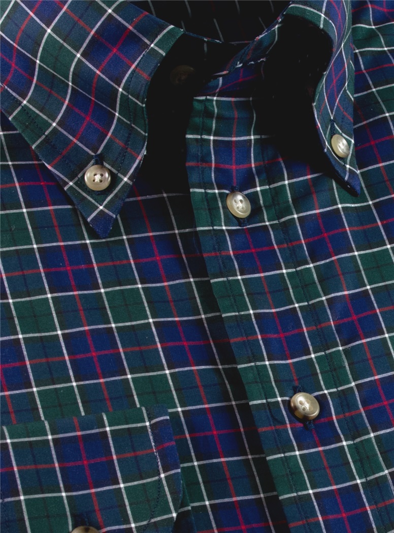 Green, Navy and Magenta Plaid Button Down