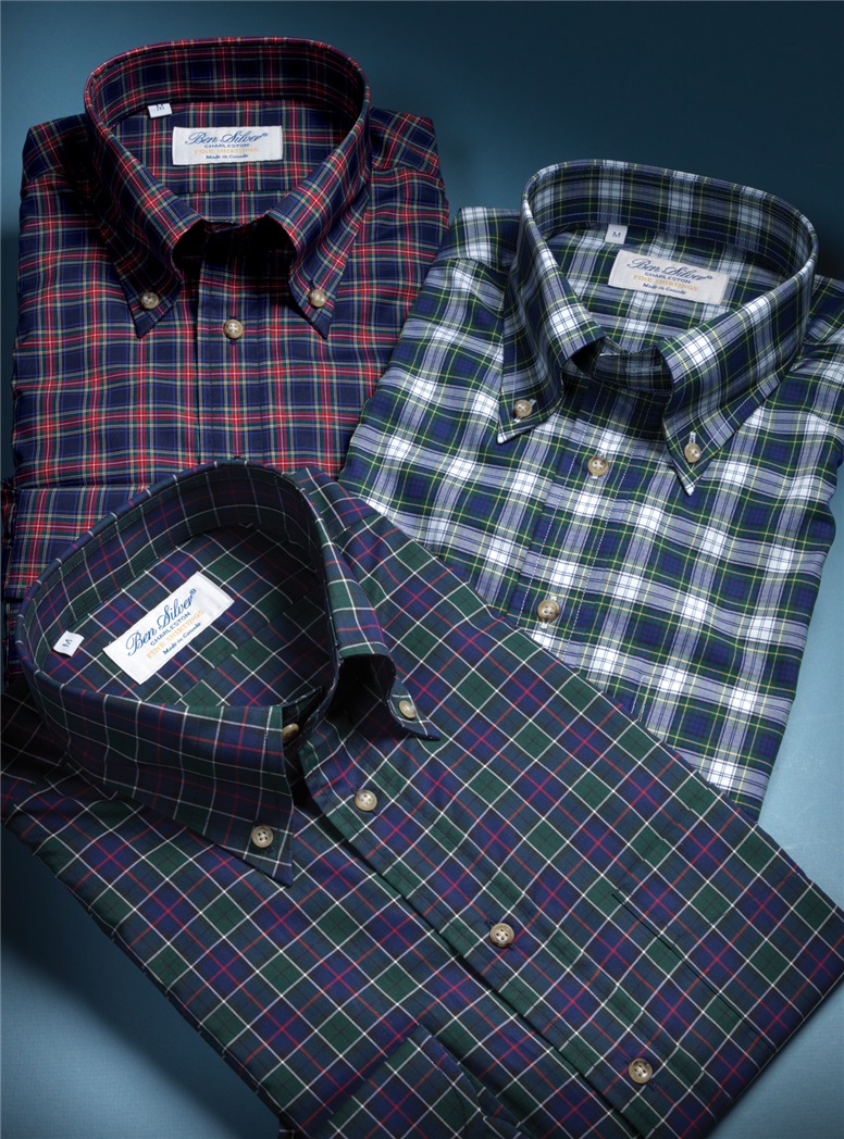 Green, Navy and Magenta Plaid Button Down