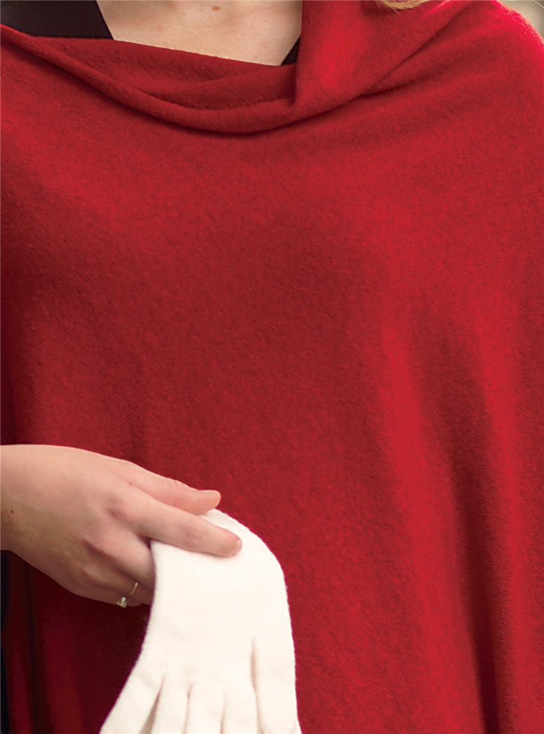 Ladies Cashmere Poncho in Crimson Red