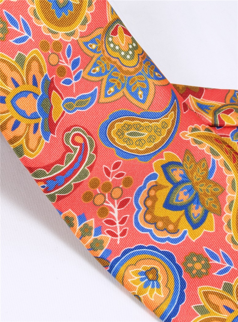 Floral Paisley Tie in Coral