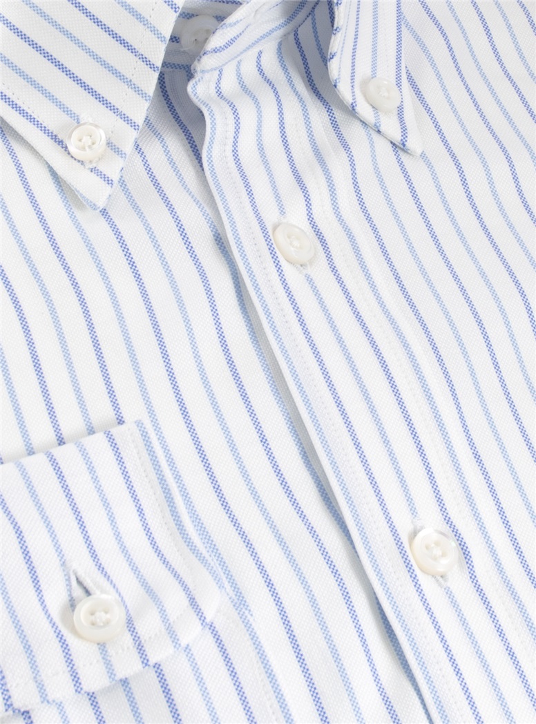 Boy's Blue and White Stripe Button Down