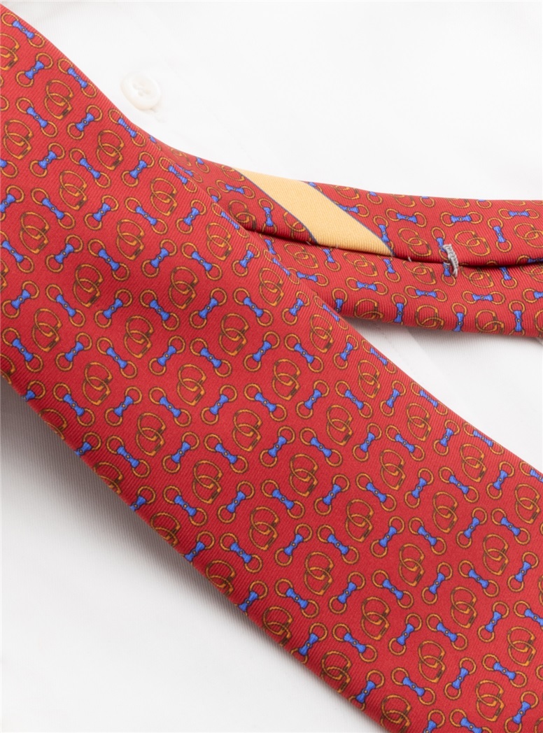 Silk Printed Bit Motif Tie in Ruby