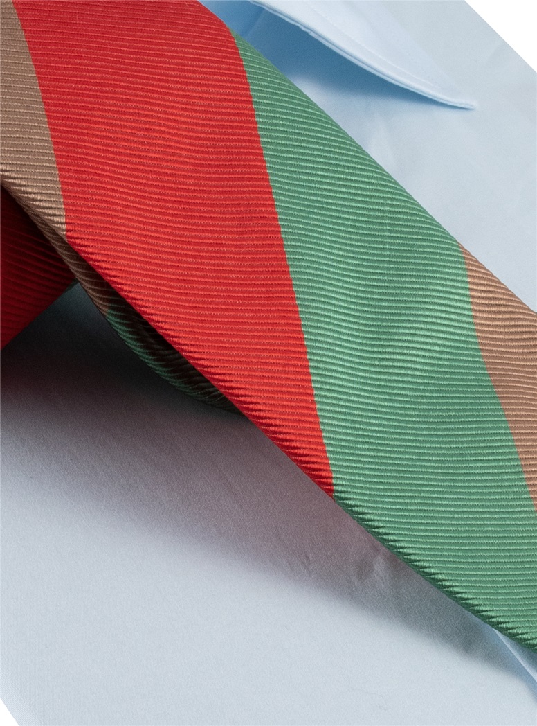 Mogador Woven Multi Stripe Tie in Chilli, Mint and Mocha