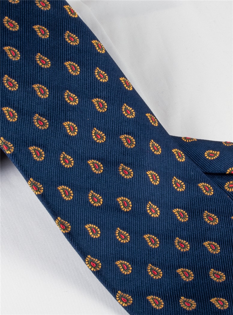 Silk Woven Paisley Tie in Navy - The Ben Silver Collection