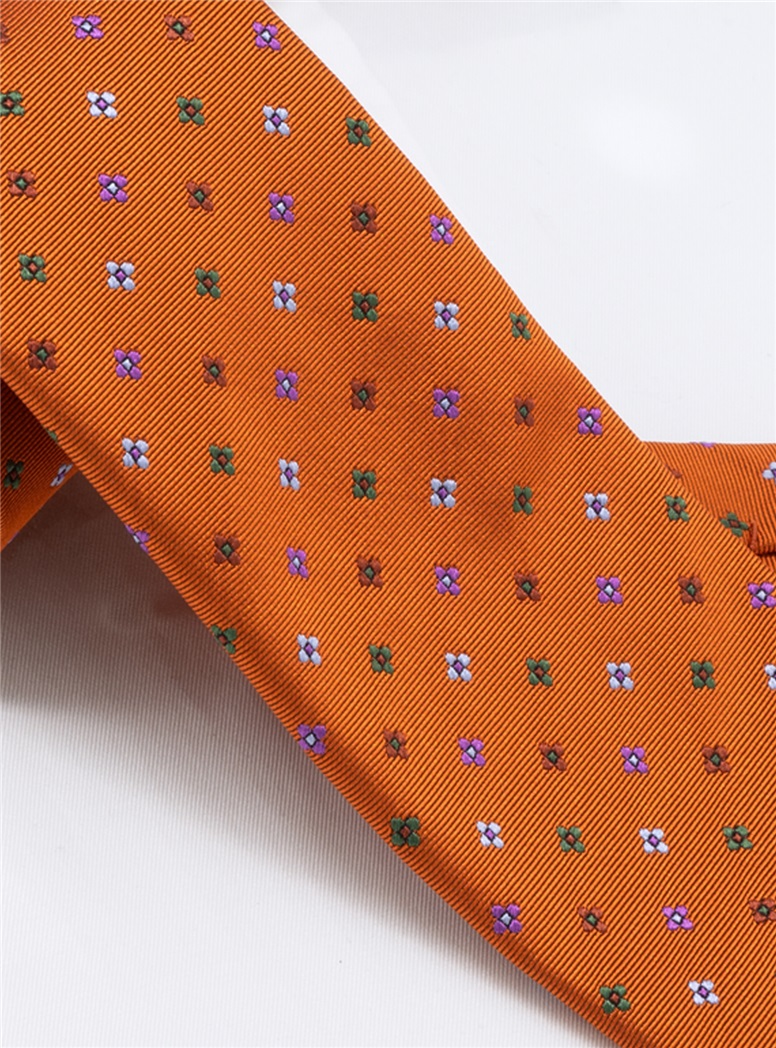 Silk Neat Print Woven Tie in Tangerine