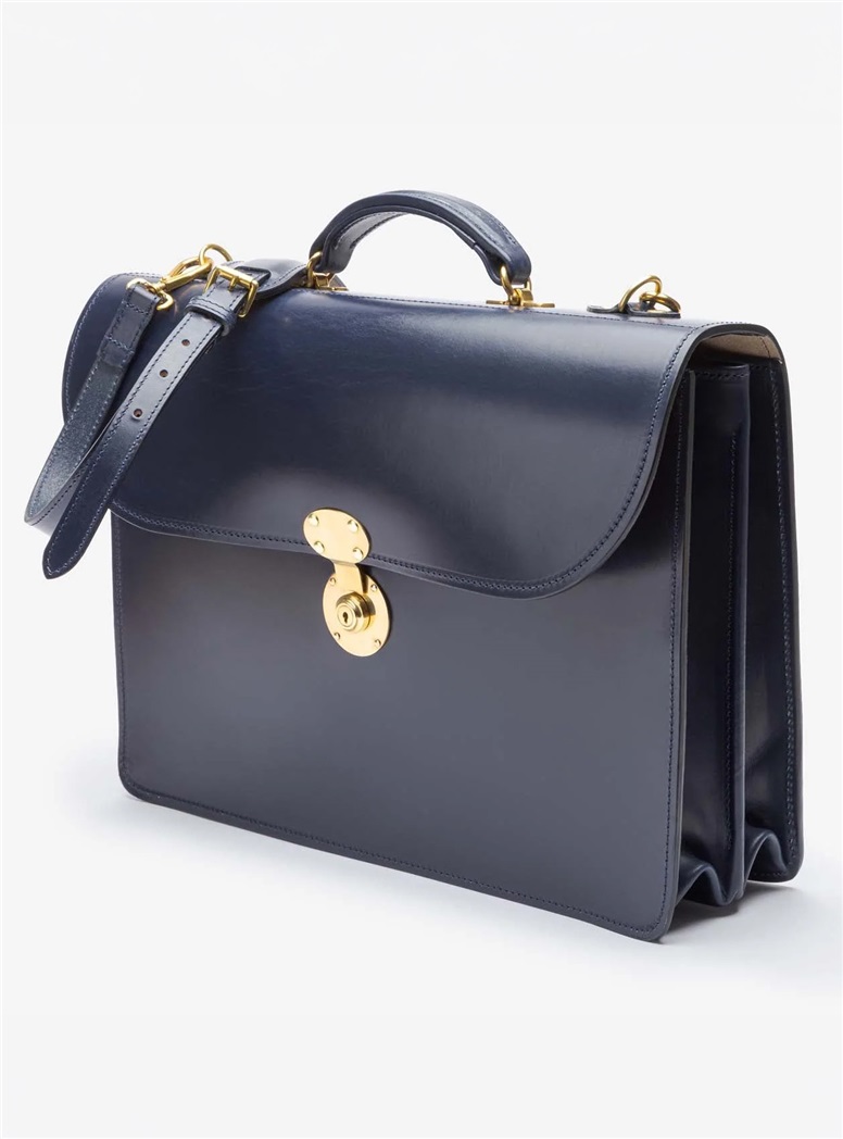 The Fleet Flap-Over Leather Briefcase in Navy