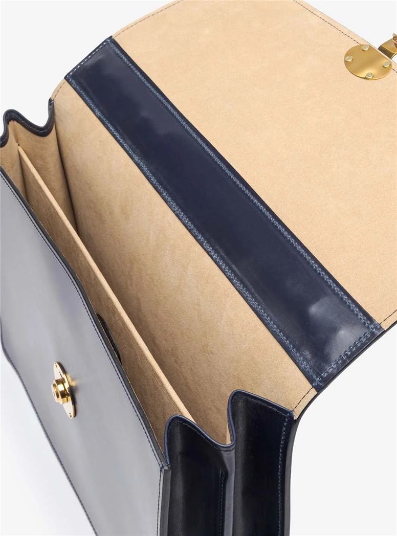 The Fleet Flap-Over Leather Briefcase in Navy