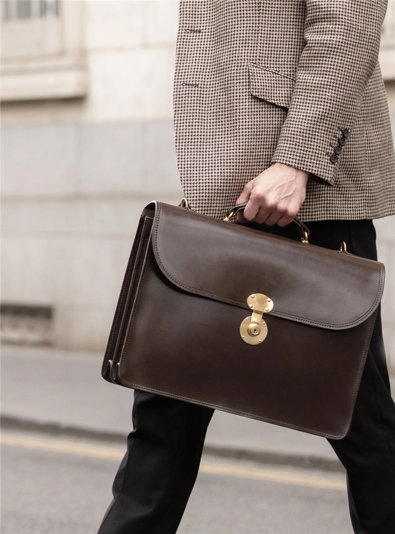 The Fleet Flap-Over Leather Briefcase in Navy