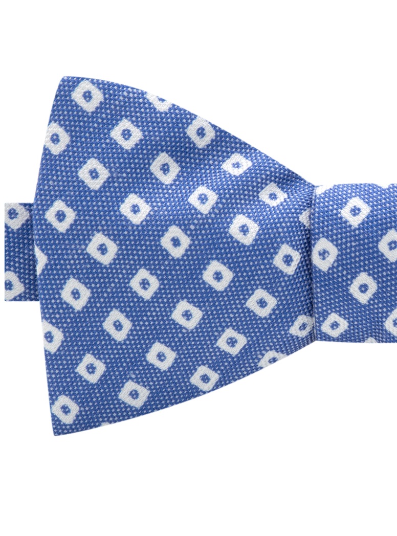 Silk and Linen Diamond Printed Bow Tie in Denim