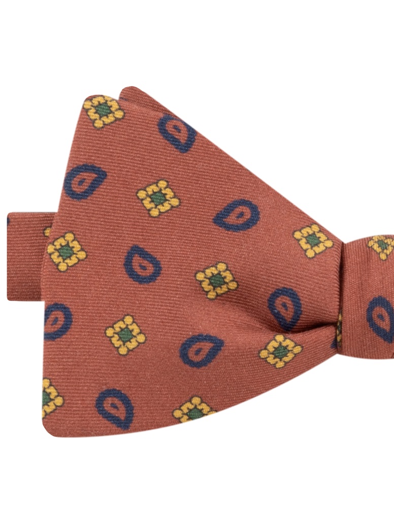 Silk Paisley Neat Printed Bow Tie in Rust