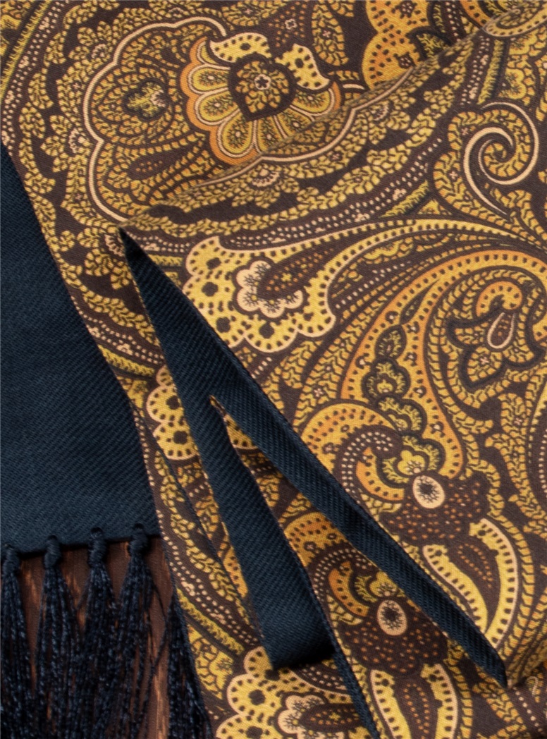Silk Printed Paisley Scarf in Chocolate