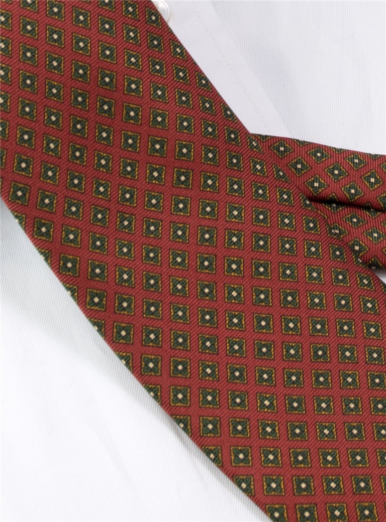 Silk Neat Print Tie in Red