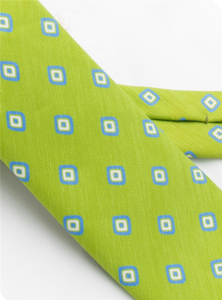 Silk and Linen Diamond Printed Tie in Grass