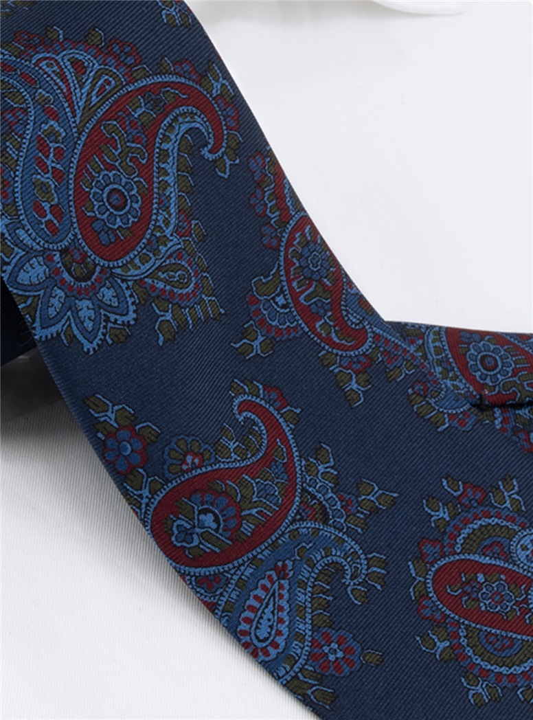Silk Paisley Tie in Navy