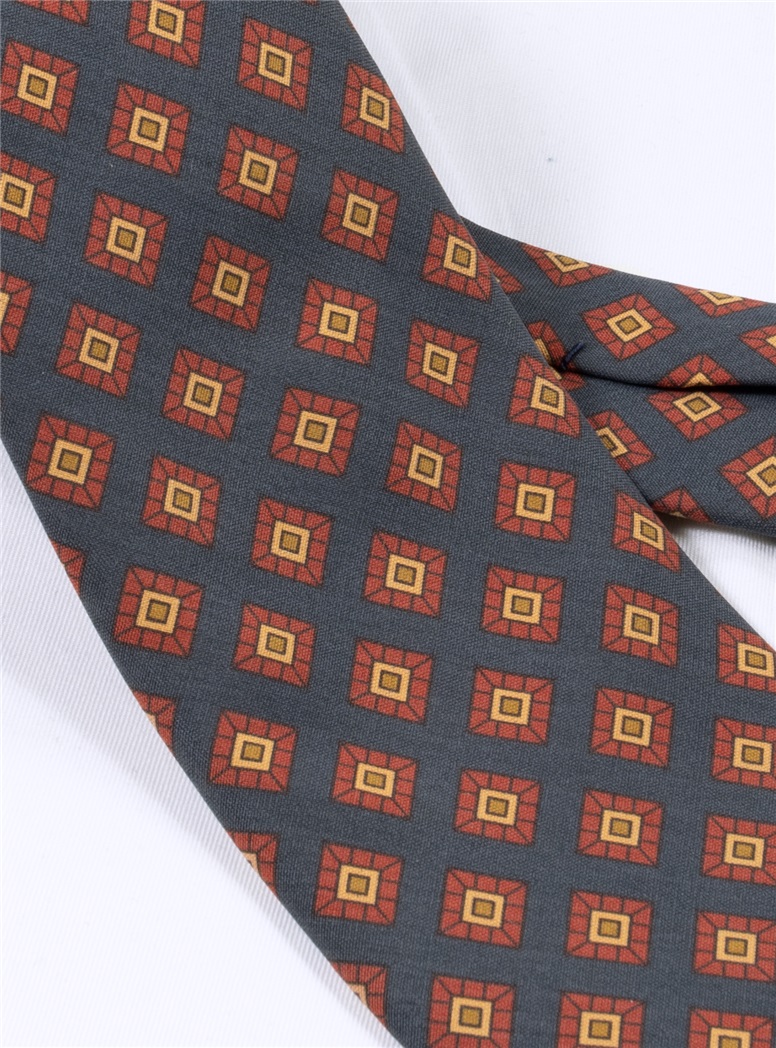 Silk Diamond Printed Tie in Navy
