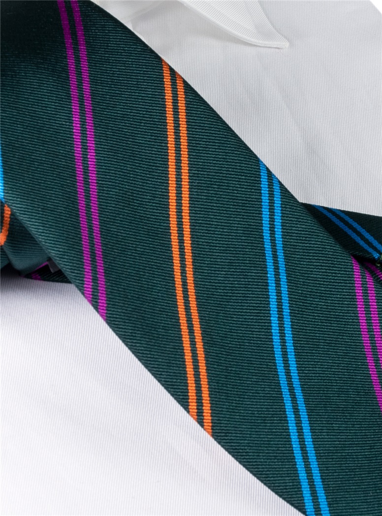 Silk Double Stripe Tie in Forest
