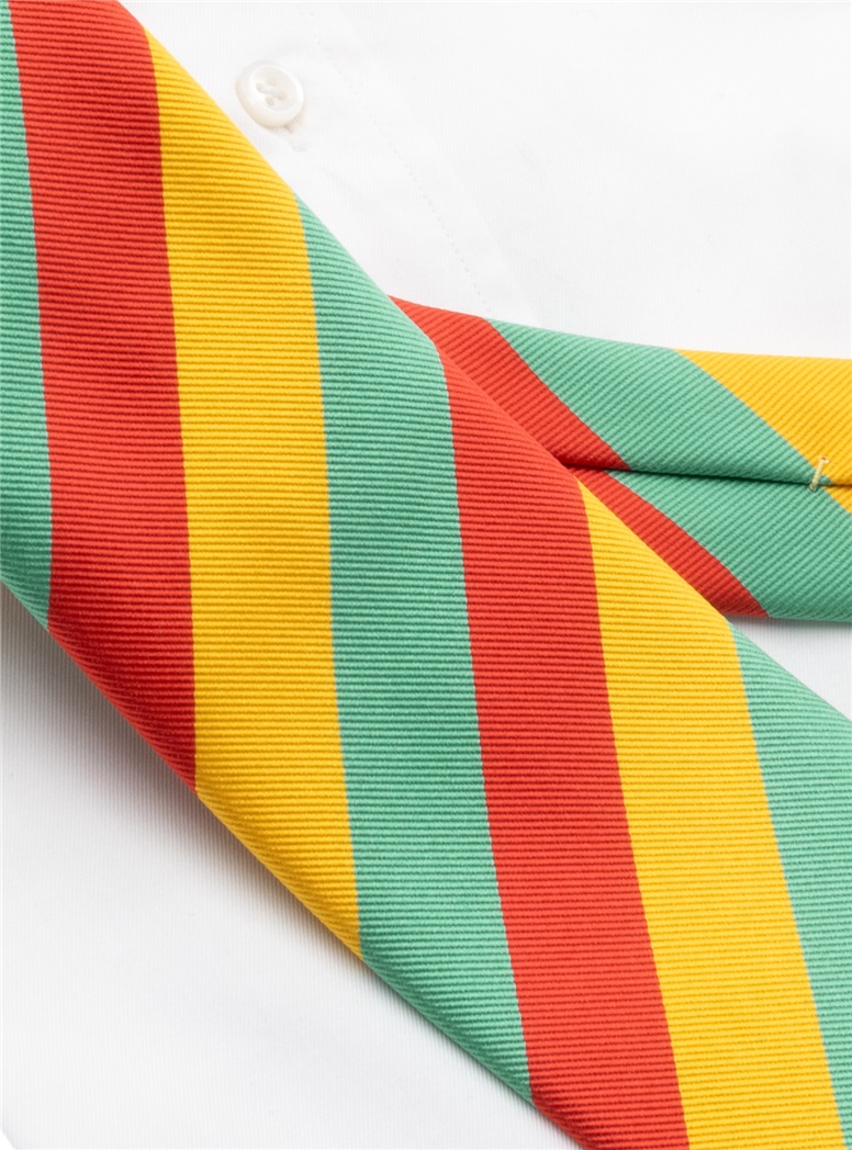 Silk Block Striped Tie in Brick and Marigold