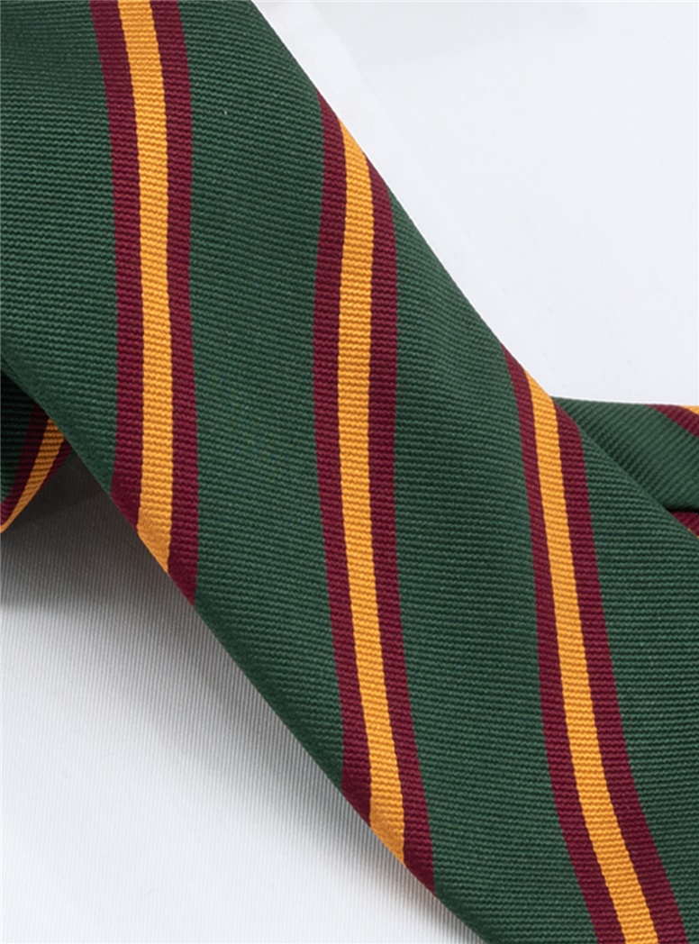 Silk Striped Tie in Hunter Green with Gold