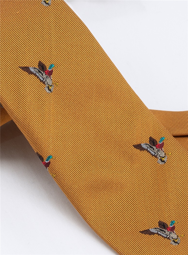 Silk Woven Duck Motif Tie in Canary