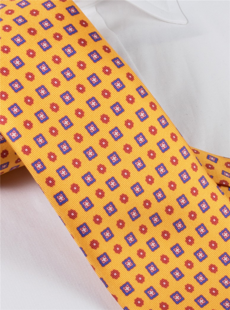 Silk Neat Print Tie in Marigold