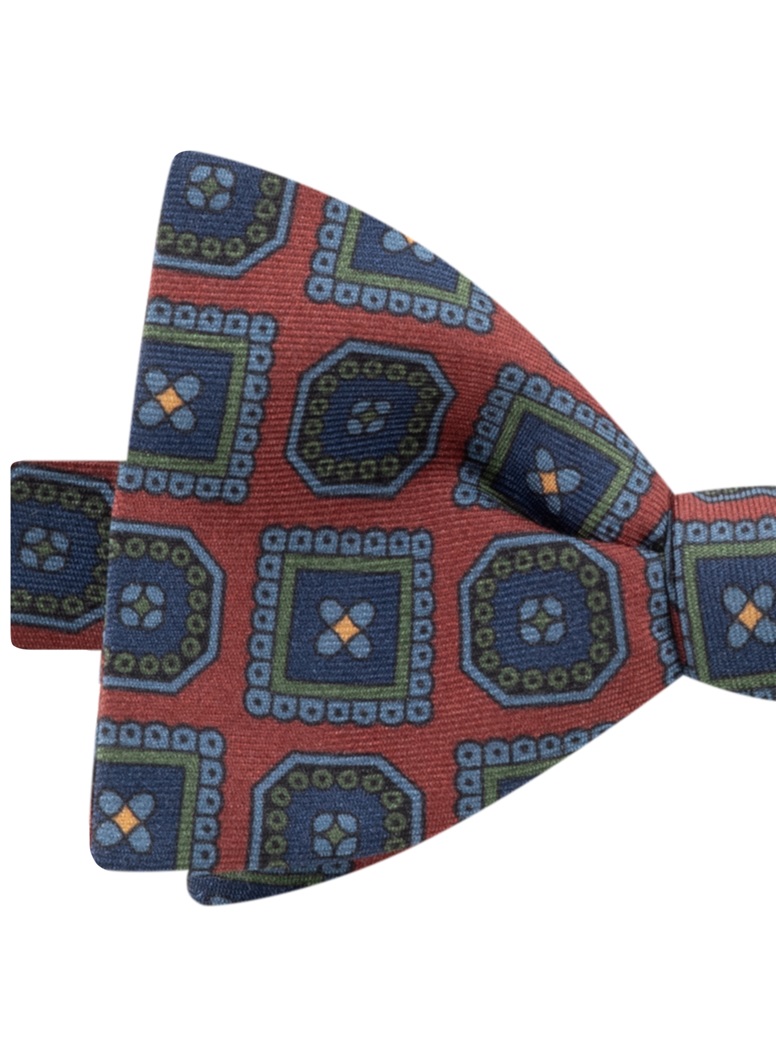 Silk Printed Medallion Motif Bow Tie in Rust