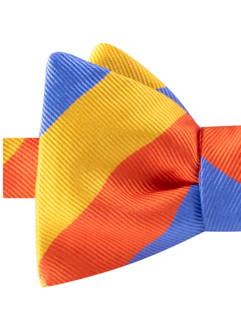 Silk Block Striped Bow Tie in Orange, Sky, and Sun