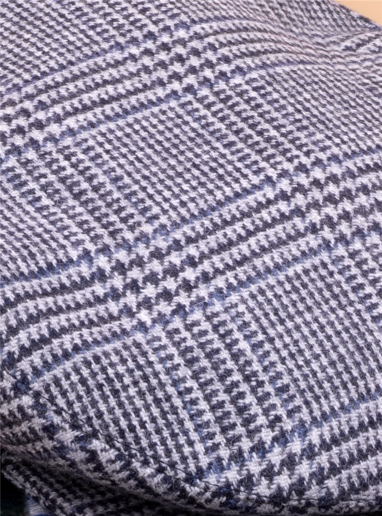 Wool Helmsley Motoring Cap in Blue & Cloud Grey Glen Plaid