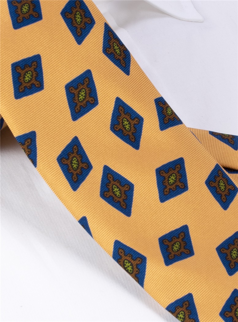 Silk Printed Diamond Motif Tie in Marigold