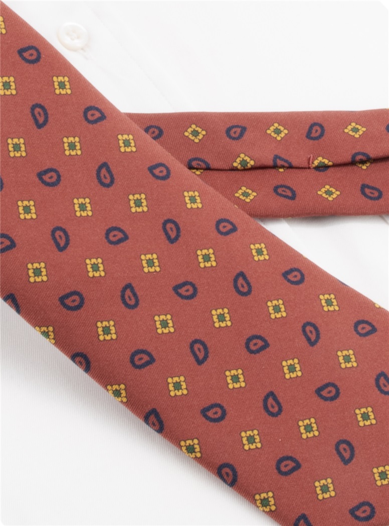 Silk Paisley Neat Printed Tie in Rust