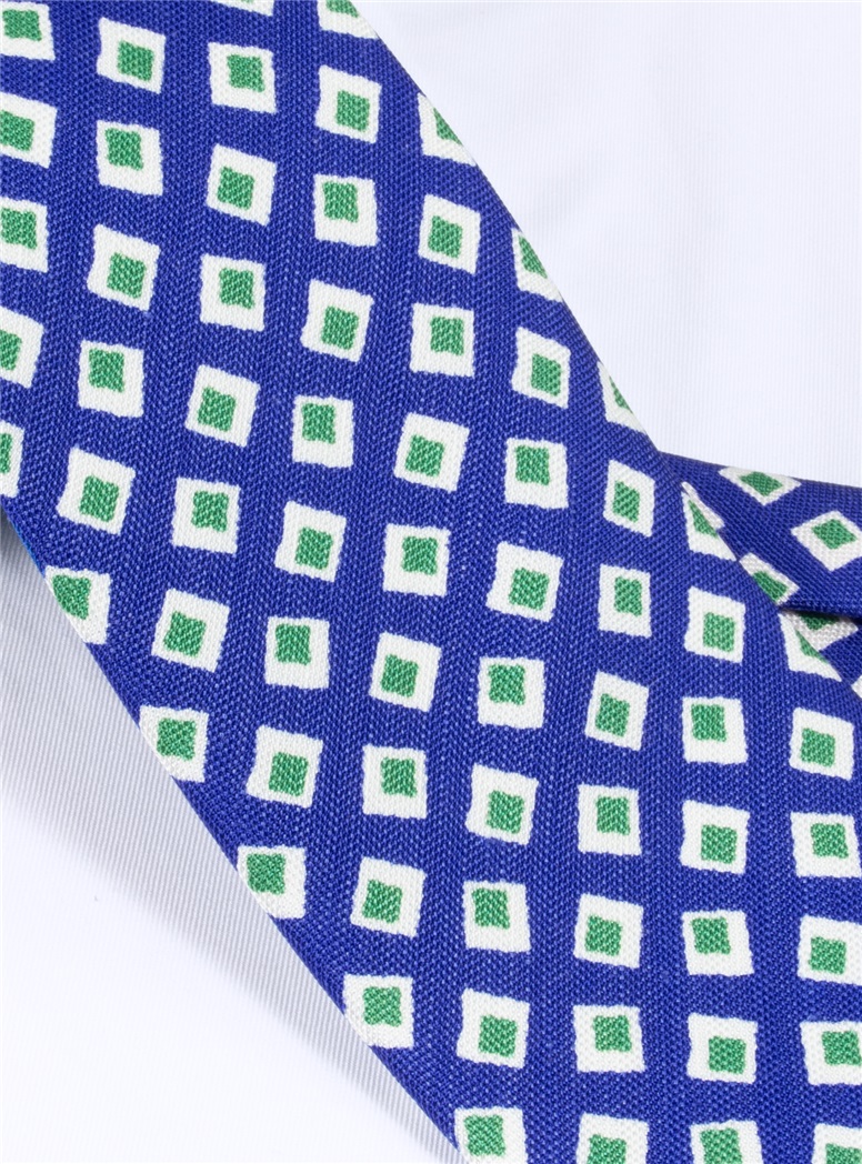 Silk and Linen Diamond Motif Printed Tie in Royal