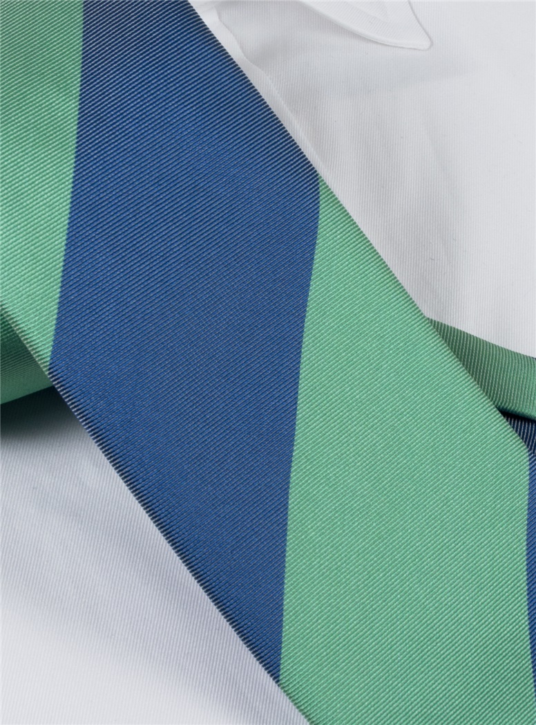 Silk Block Stripe Tie in Sage and Denim