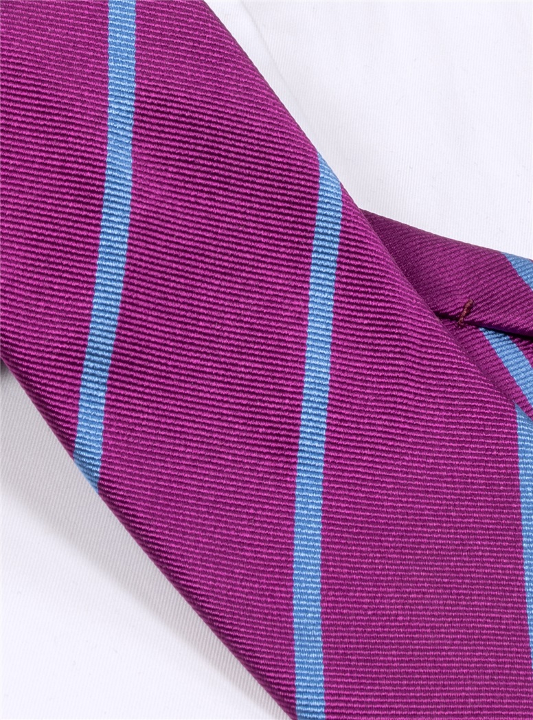 Silk Bar Striped Tie in Purple with Sky Blue