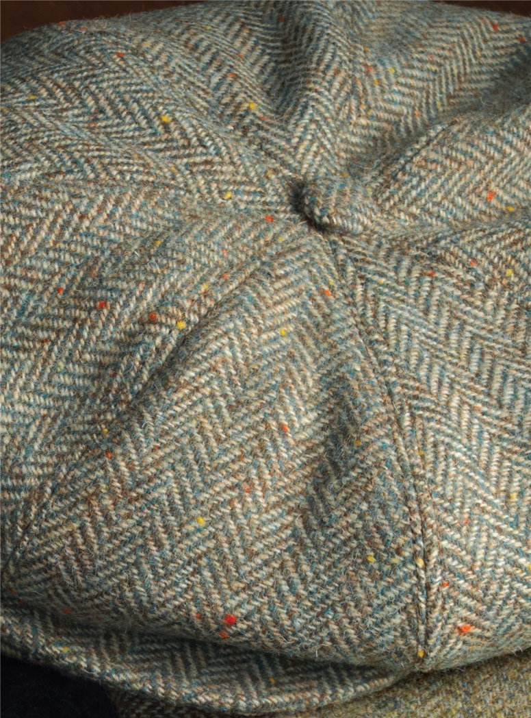 Wool Halifax Cap in Sage and Cream Herringbone