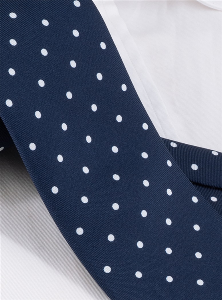Silk Ellipsis Printed Tie in Navy
