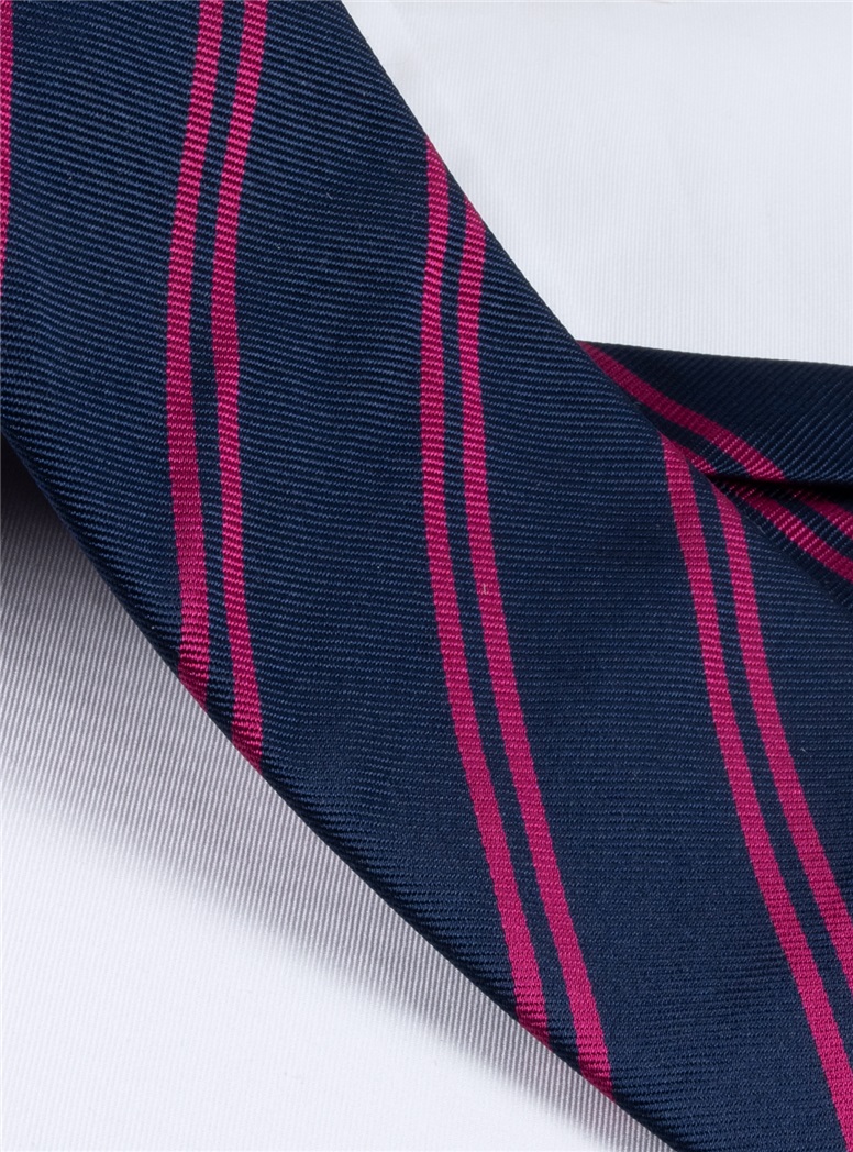 Silk Double Bar Stripe Tie in Navy