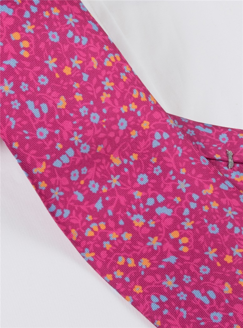 Silk Floral Printed Tie in Fuchsia