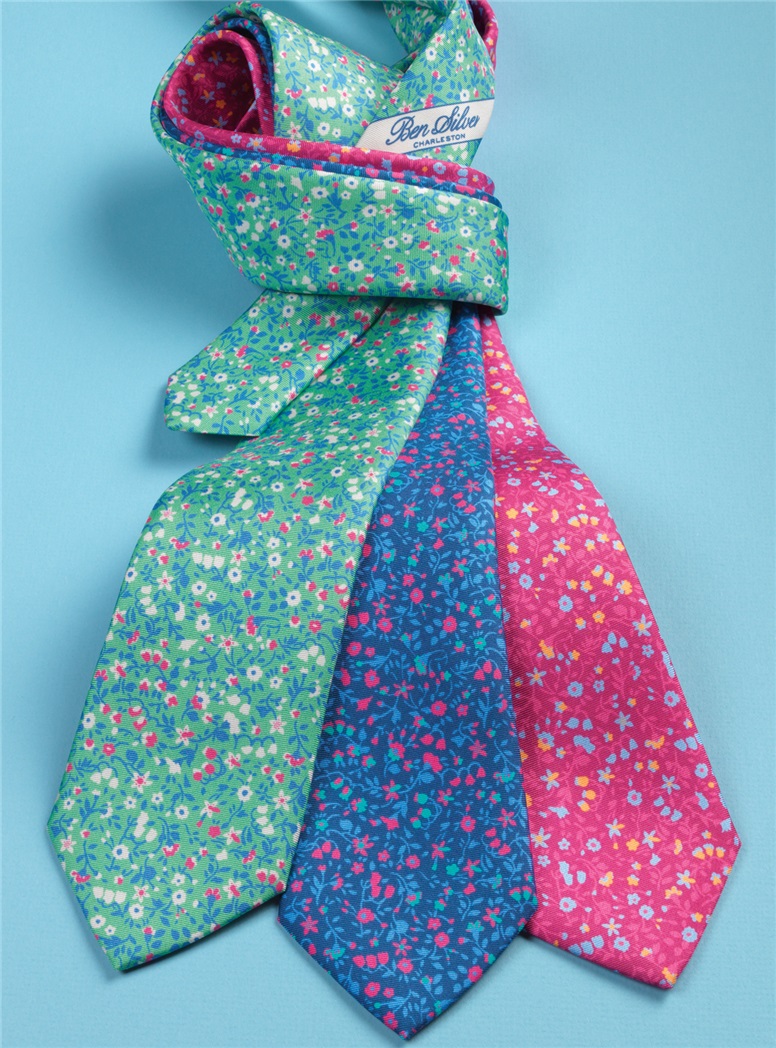 Silk Floral Printed Tie in Fuchsia