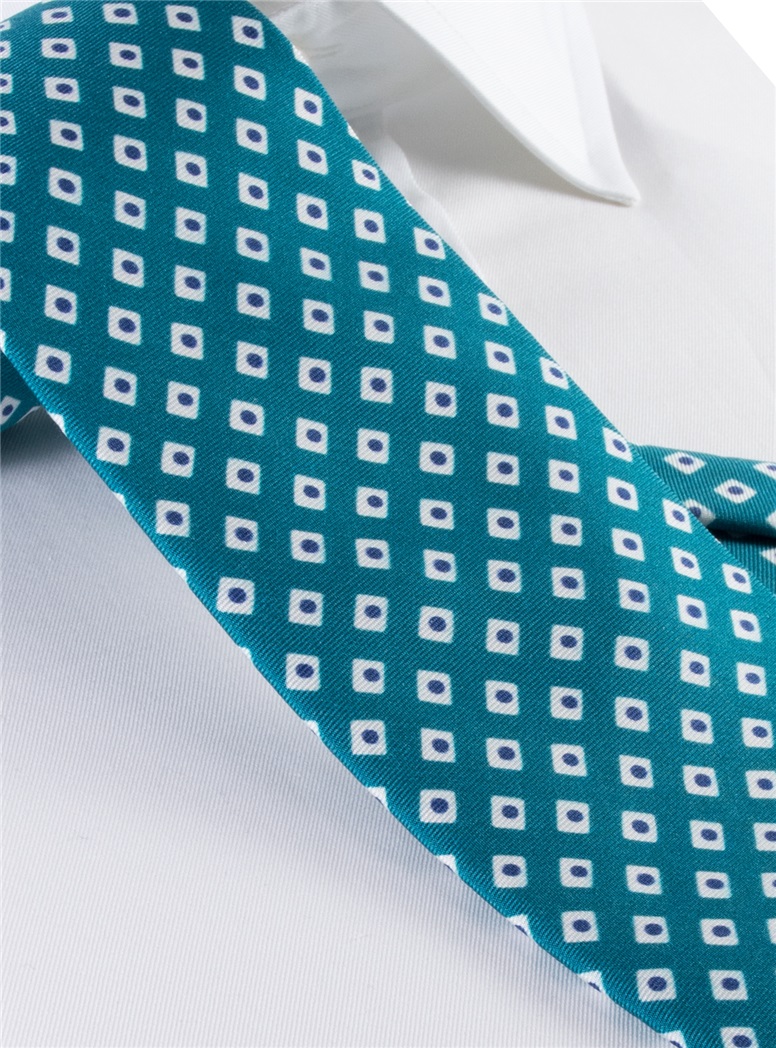 Silk Diamond Motif Tie in Teal