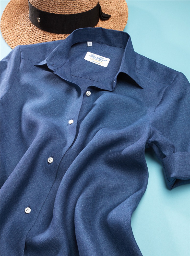 Ladies Linen Flare Dress in Navy