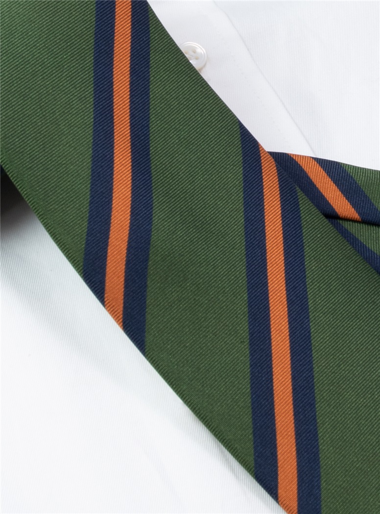 Silk Printed Striped Tie in Hunter